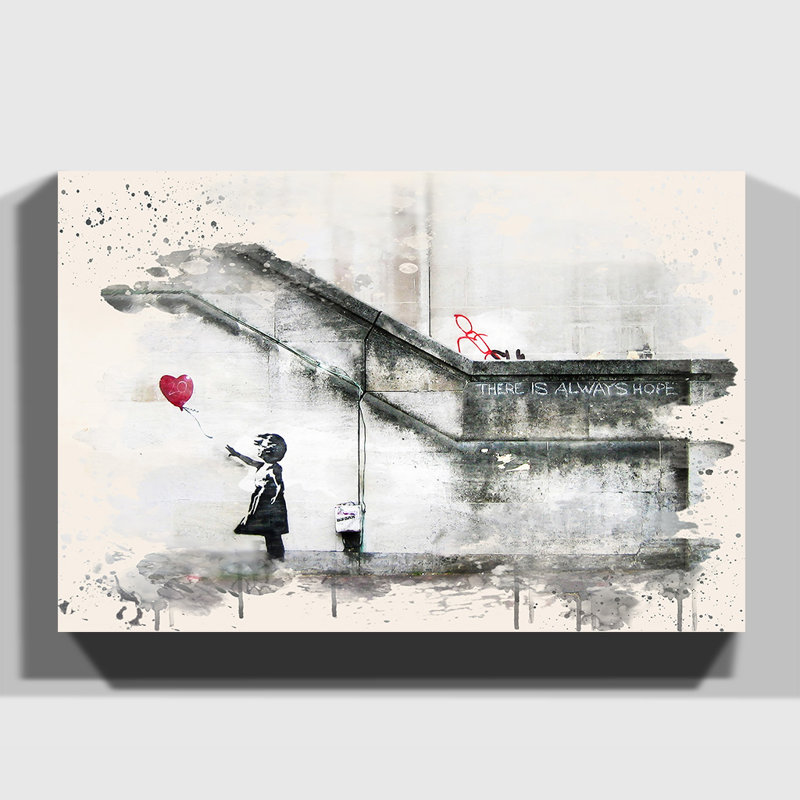 Girl with Balloon Painting on Canvas - Wrapped Canvas, 50cm H x 76cm W