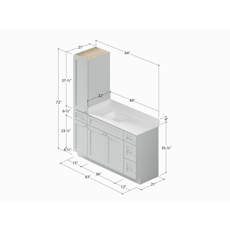 Meuble-lavabo simple 63 po Disar, Gris