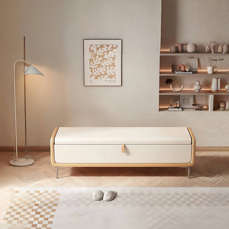 Banc de rangement en similicuir Jaynette, Beige / jaune clair, H 16,53 po x l 70,86 po x P 16,53 po
