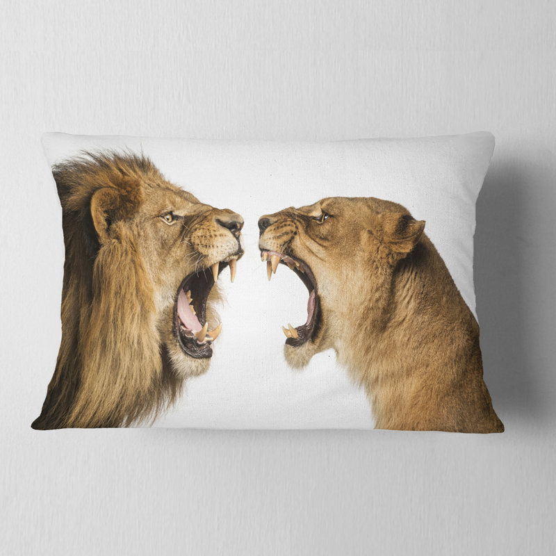 Coussin  Abstract Lion and Lioness Roaring