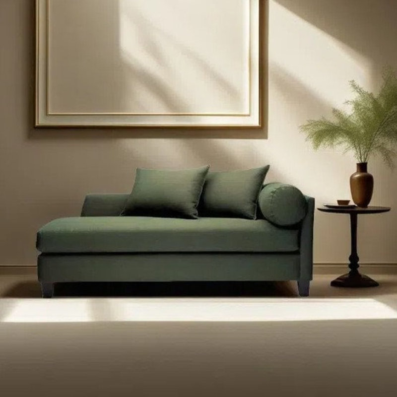 Chaise longue minimaliste moderne et confortable, Orienté à gauche (vu de face), Vert d’armée