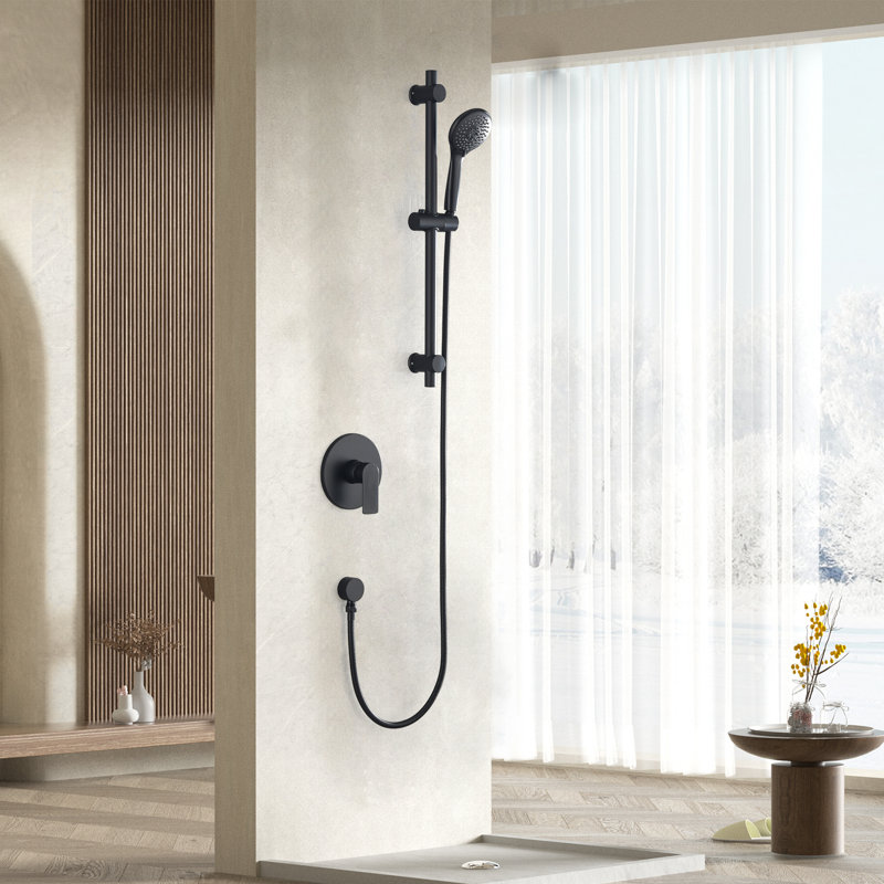 Pomme de douche à main à hauteur réglable 26 pouces en laiton massif 1,8 GPM, Noir mat