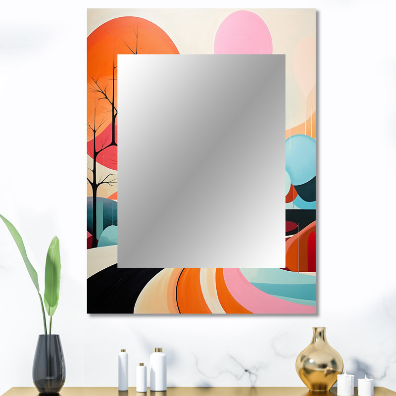 «Colorful Mid Century Abstract Landscape - Miroir moderne Mid-Century», 40 po x 30 po