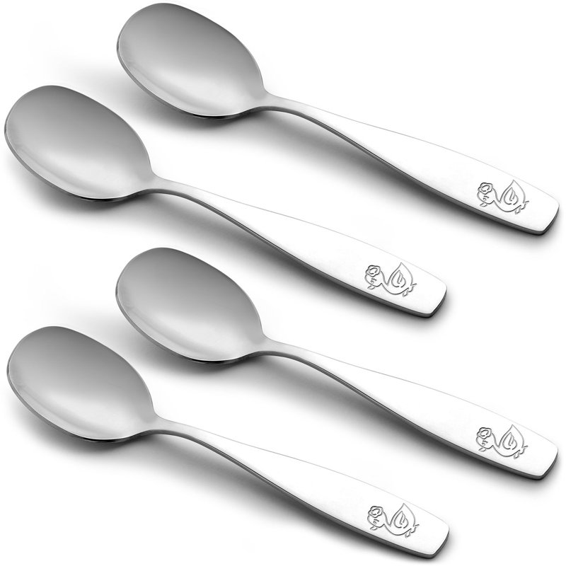 Zulay Kitchen Flatware Set Stainless Steel Spoons for Children - 4 Piece Set Spoons (4 Spoons)