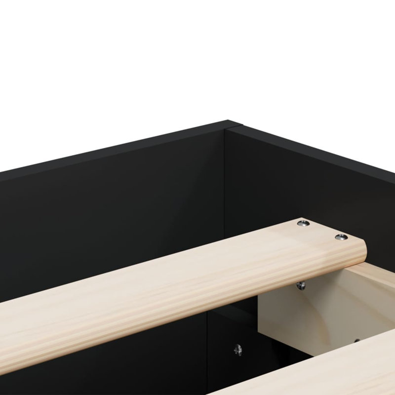 17 Stories Bed Frame With Drawers Double Engineered Wood, Black, UK Double - 135 x 190 cm
