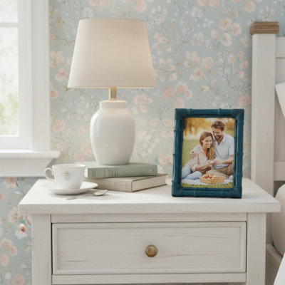5X7 Bamboo Picture Frame, Textured Resin Photo Frame With Glass Front, For Tabletop Or Wall Display
