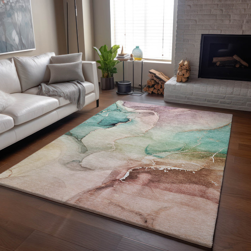 Tapis bleu sarcelle de qualité supérieure lavable à la machine Cerrito AMF521, Rectangle 5 pi x 7 pi 6 po
