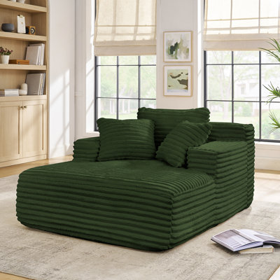 Boneless Living Room Compressed Chaise Lounge Foam Sofa Bed, Fluffy Corduroy Upholstered Cloud Couch With Deep Seat, Beige