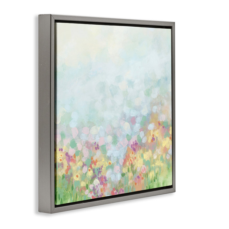 Art abstrait abstrait sur toile, "Meadow Floater" par June Erica Vess, Cadre flottant gris lustré, H 18 po x l 18 po