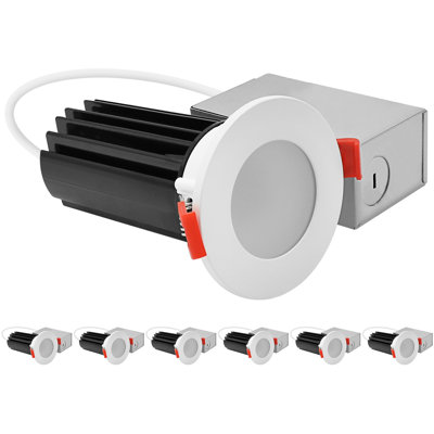 Ensemble de 2 po LUXRITE Éclairage encastré à DEL, lumière Canless à régression profonde, garniture ronde et interchangeable imperméable blanche, 5 TCC, 1000 lm, 15 W, intensité variable, paquet de 6