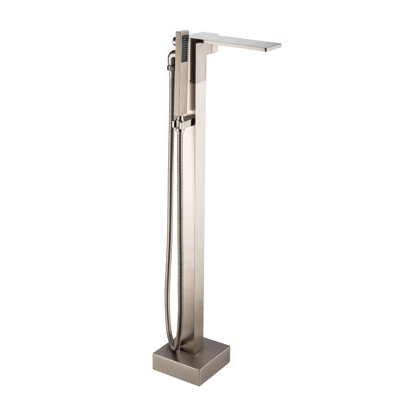Robinet de robinet de baignoire à fixation au sol à poignée simple avec douche à main en nickel brossé