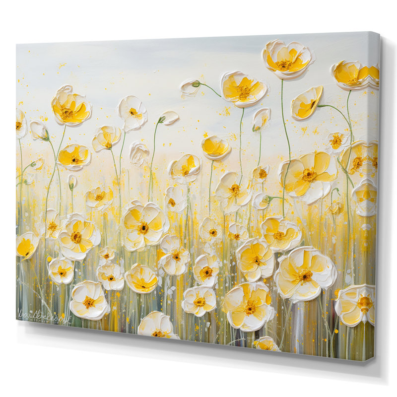 " Buttercups Floral Array Field ", 24" H x 32" W x 1" D, Wrapped Canvas