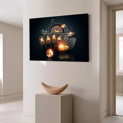 Affiche de peinture de dés de casino, art mural noir et doré, cartes à jouer