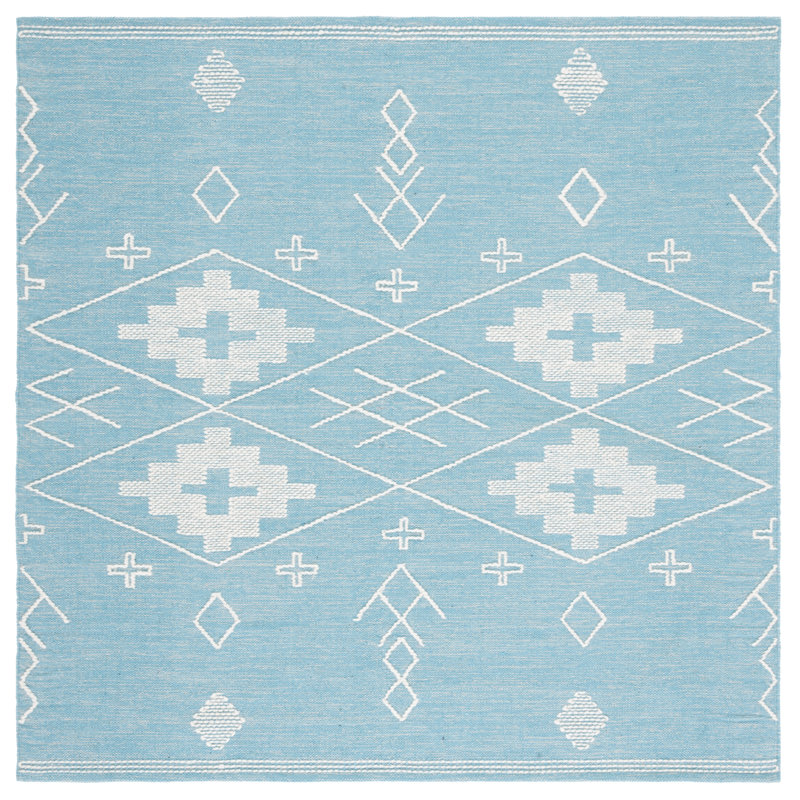 Holtby Southwestern Handmade Flatweave Teal/Ivory Area Rug, Square 6'