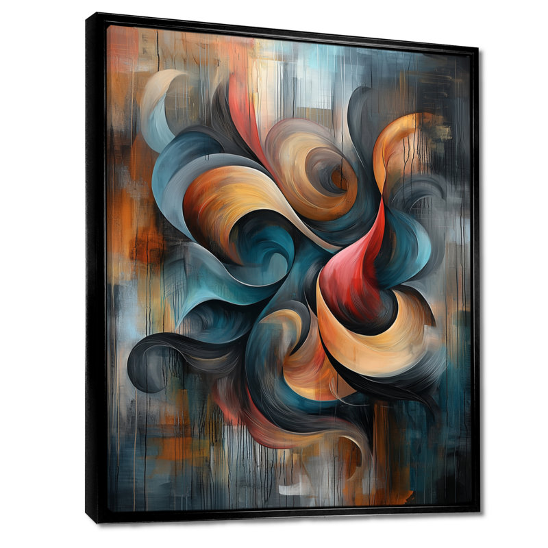 Nykeema, dessin au trait abstrait paysage, H 20 po x l 12 po, Reproduction avec cadre flottant, Noir