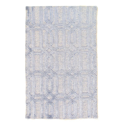 Tapis bleu clair en laine et soie 4 pi 9 po x 2 pi 11 po Eringate