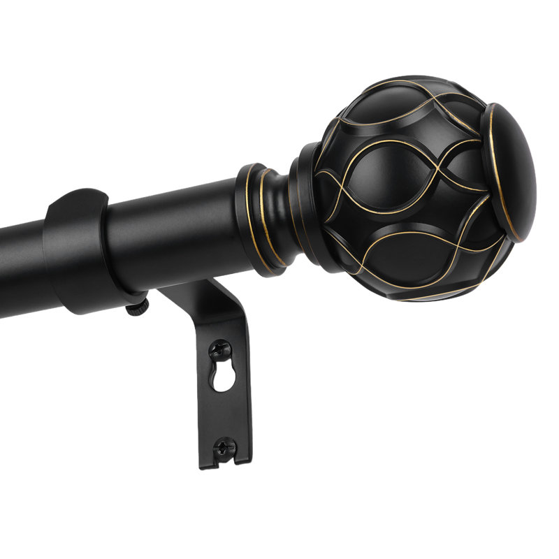 Tringle à rideaux simple ajustable très résistante avec embouts en forme de boule, 36-88 po, noir, 36" - 88", Noir