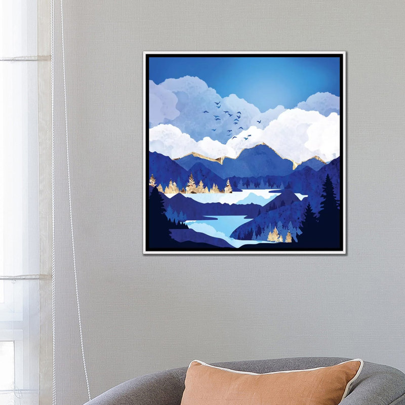 «Blue Lake», reproduction d'impression, 26" H x 26" W x 1.5" D, Pas de tapis, White Framed Canvas