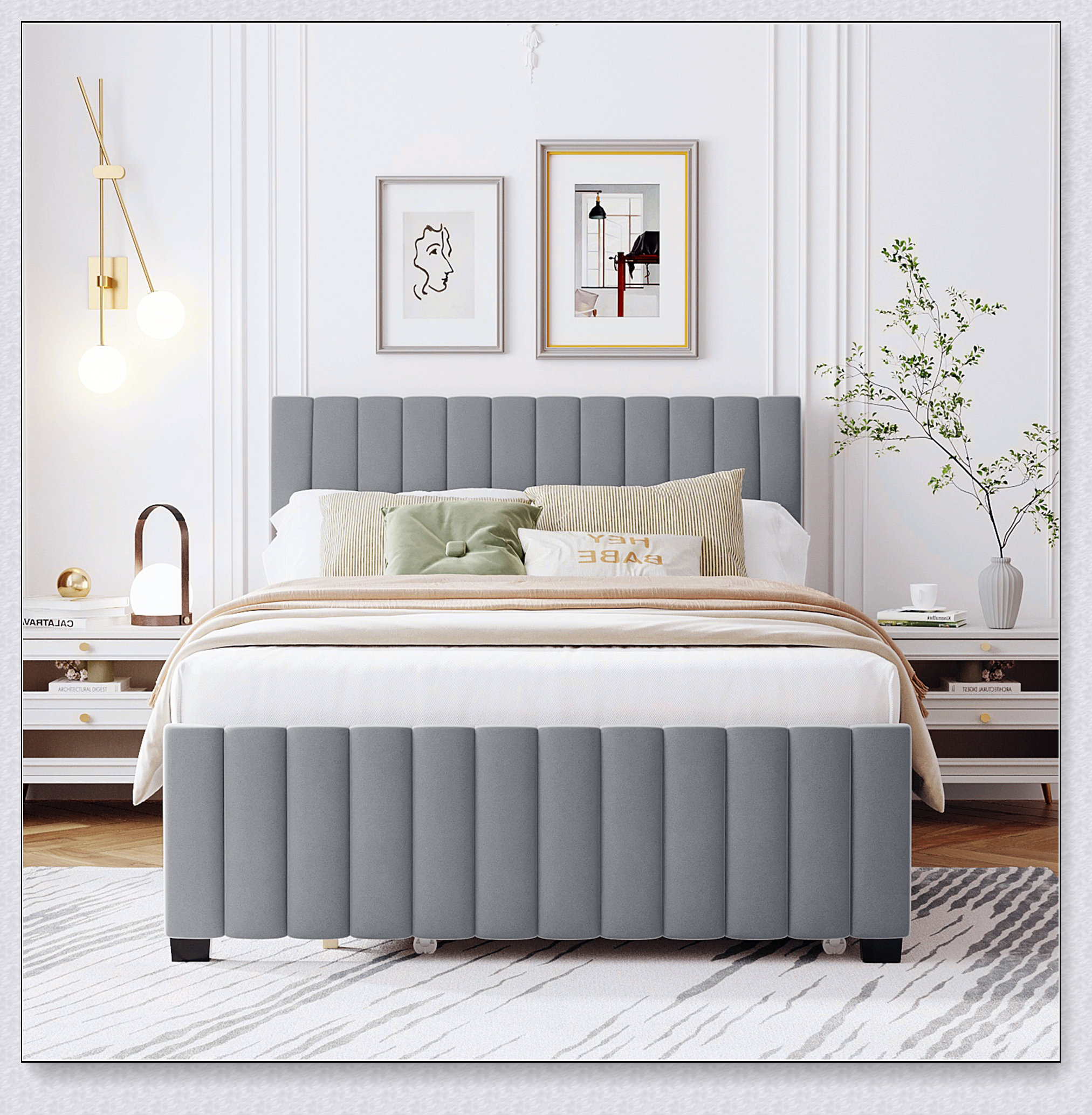 Mercer41 Full Velvet Upholstered Platform Bed With Twin Trundle | Wayfair