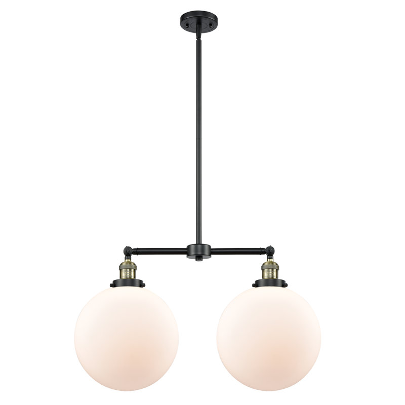 2 - Light Kitchen Island Pendant, Matte White, Black Antique Brass