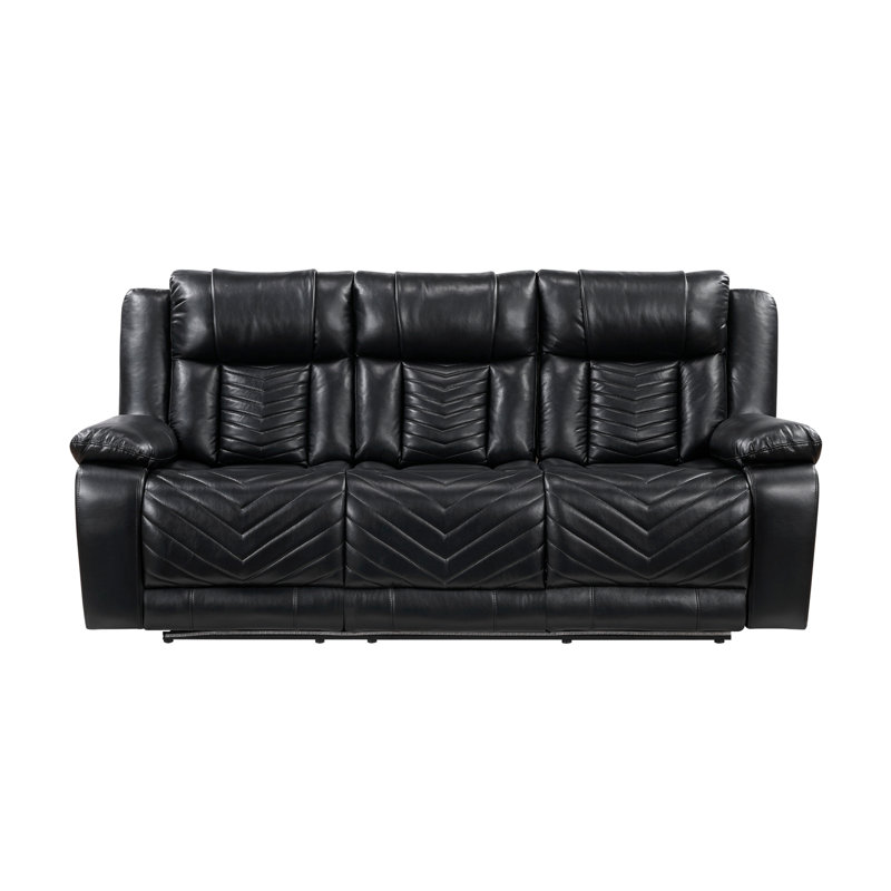 Canapé inclinable électrique Sensa G00723A-RS avec table et ceinture à DEL noire, Similicuir noir