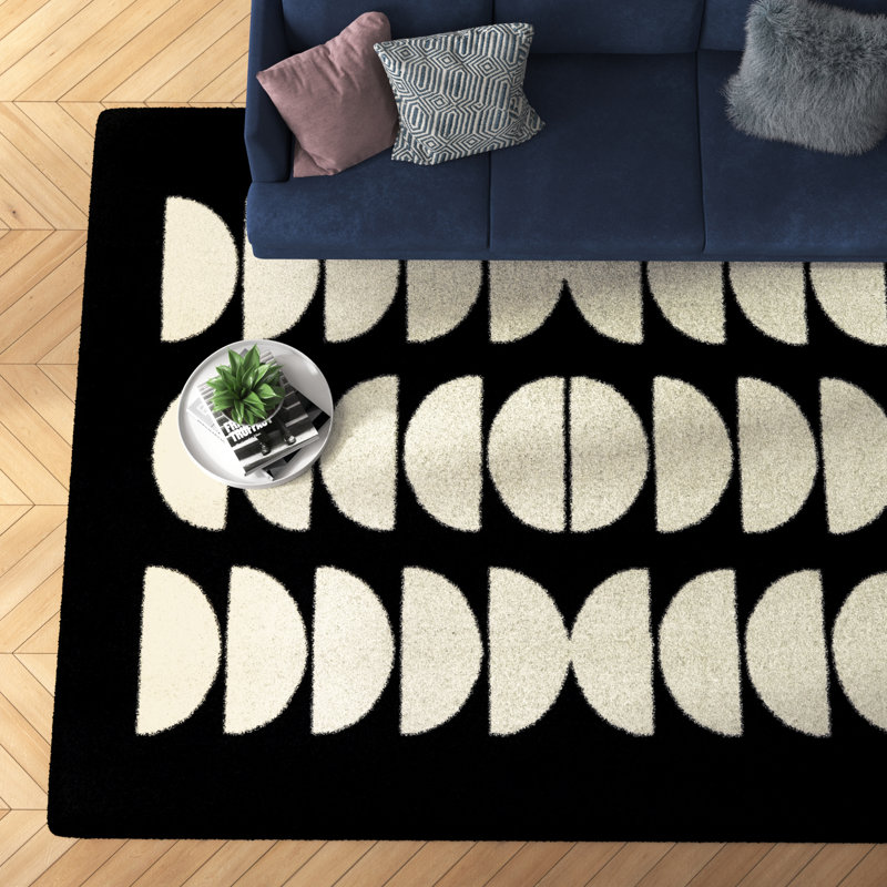 Goosby Oriental Black/White Area Rug, Rectangle 5'3" x 7'