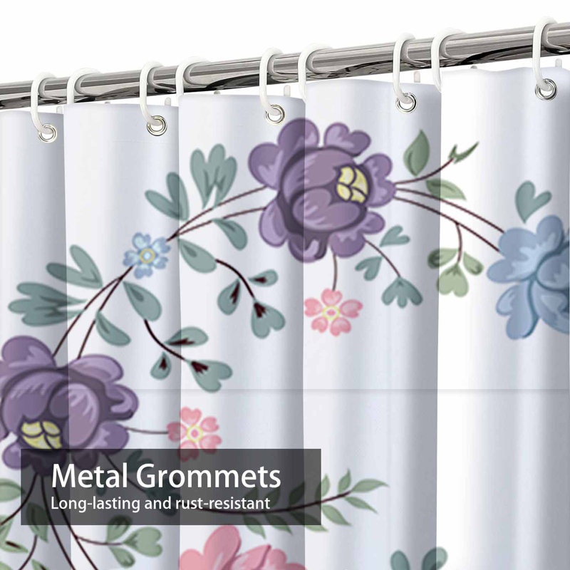 Rideau de douche imperméable à motif floral avec 12 crochets, L 72 po x l 78 po