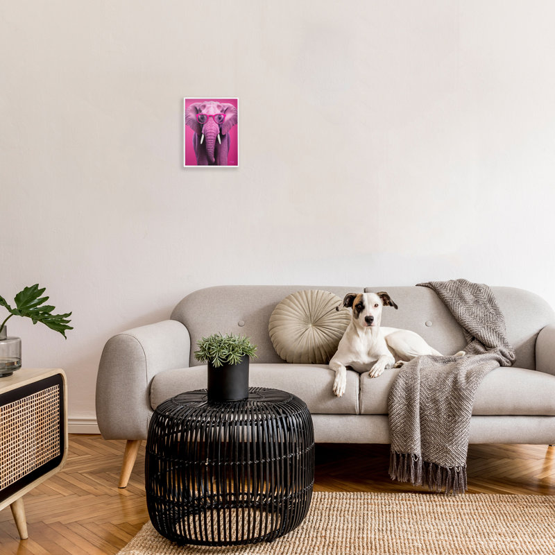«Vivid Pink Elephant», estampe numérique encadrée par RB, Giclée encadrée blanc bord de mer, H 14 po x l 11 po