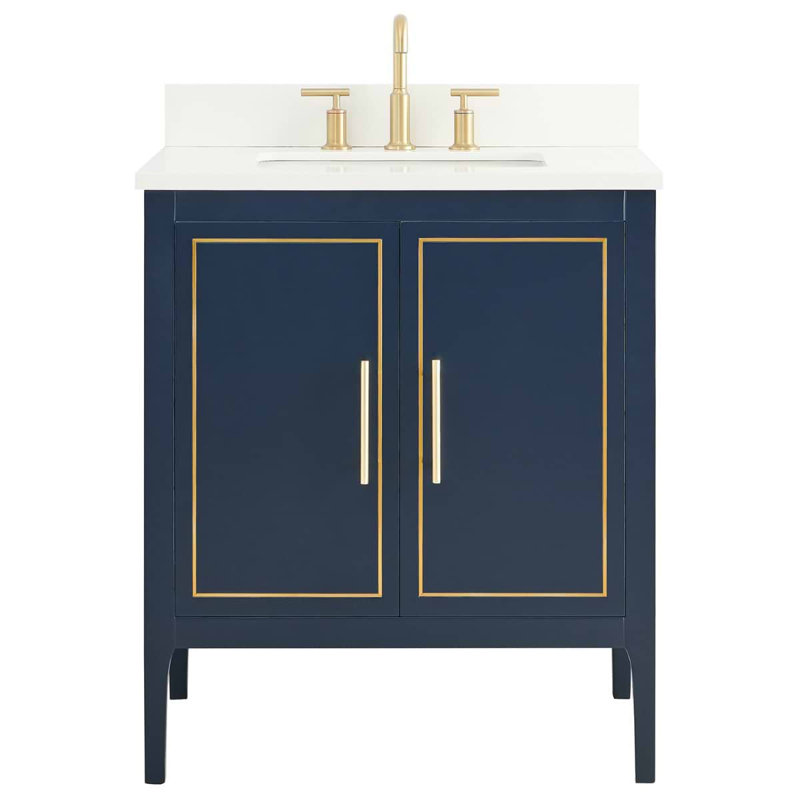 Meuble-lavabo simple autoportant 24 po Ackerson avec comptoir en quartz blanc pur et lavabo en céramique, Charcoal, 24"
