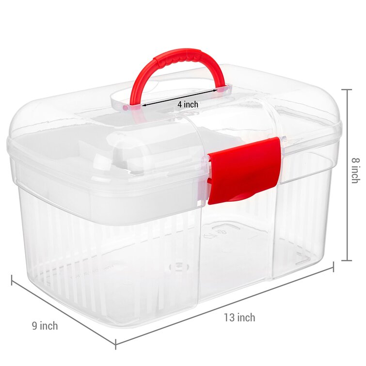 MyGift Family Emergency Kit Clear Container Storage Box w/Red Handle