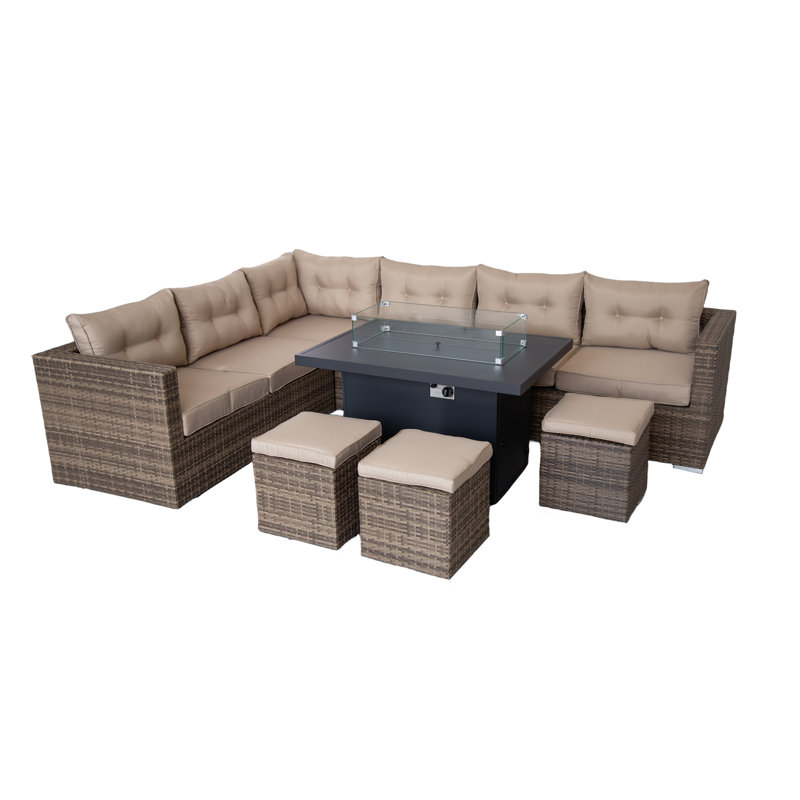 Mimmo Wicker 9 - Person Seating Group with Cushions, Beige