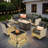 Emroy 6 - Person Outdoor Wicker Sectional Seating Group with Lighted Coffee Table and Swivel Chairs, All Weather Modular Rattan Conversation Set with Cushions-2091361703