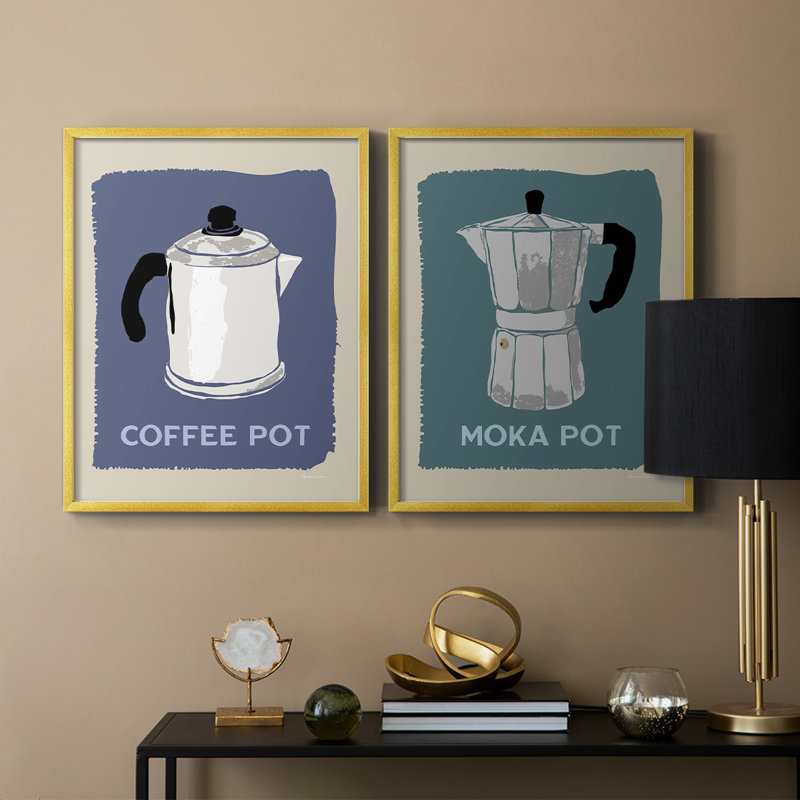 «Modern Coffee I», reproduction encadrée de qualité supérieure - prête à être accrochée - aucun clou requis - aucun clou requis