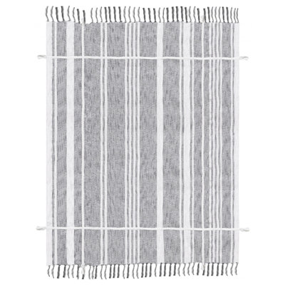Gray And White Woven Cotton Striped Throw Blanket