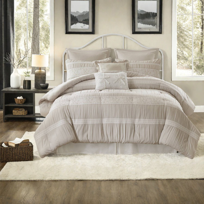 Elegant Neutral Bedding Set, Polyester Jacquard, Cottage Style For Home