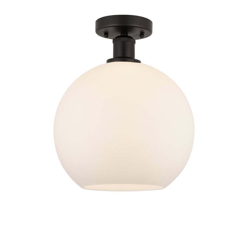 Plafonnier semi-encastré 1 lumière Cindi, Blanc mat, H 15 po x l 10 po x P 10 po, Bronze huilé