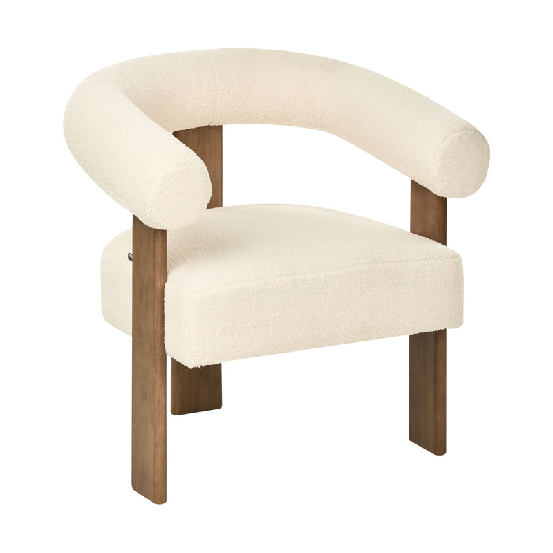 Upholstered Armchair, Dark Brown Wood, White