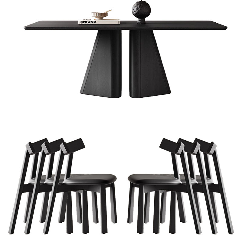 French retro style solid wood dining table 6 - Person Double Pedestal Base Dining Set, 29.53"H x 63"L x 31.5"W