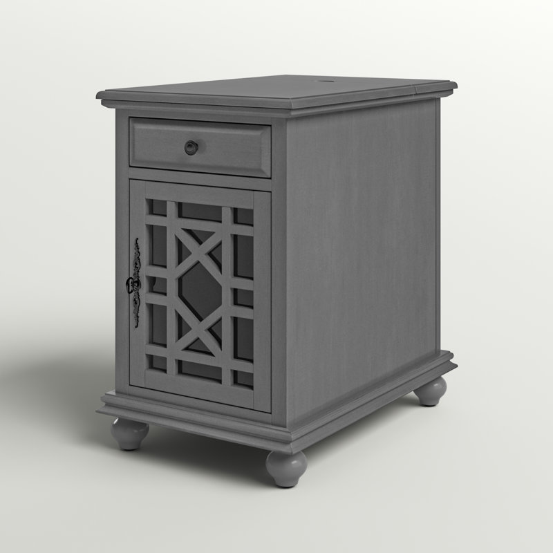 Ahmara End Table with Storage and Built-In Outlets, Grey Top / Grey Base