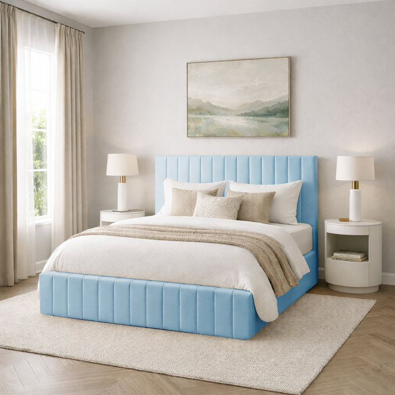 Morgana Upholstered Storage Bed Frame    , Kingsize (5'), Sky Blue