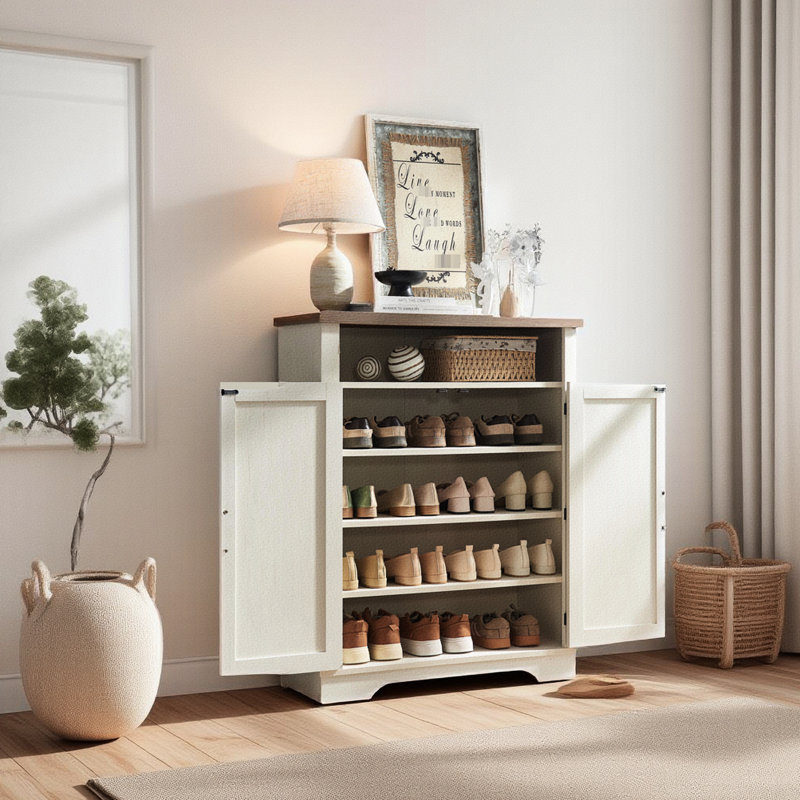 2 range-chaussures ouverts - panneau de particules blanc + armoire pratique en chêne et fiable