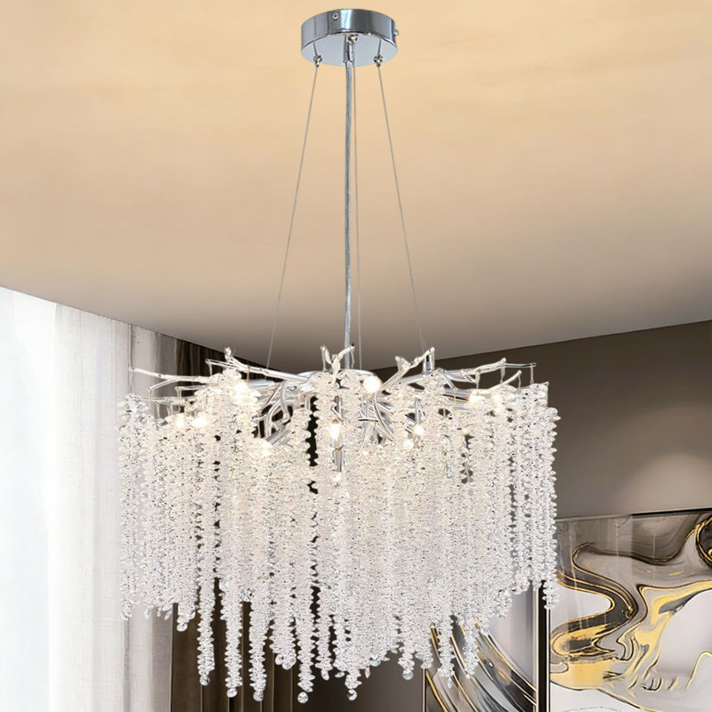 Modern Silver Tree Branch Crystal Chandelier, 23.62", G9 (No Bulb)