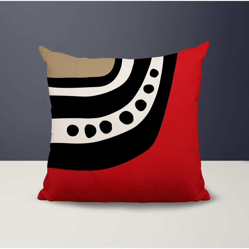 Oreiller carré réversible intérieur / extérieur Tobe Minimalist, H 19 po x l 19 po, Rouge / noir / blanc cassé