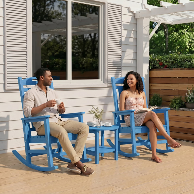 Outdoor Patio HDPE Rocking Adirondack Chair, Blue