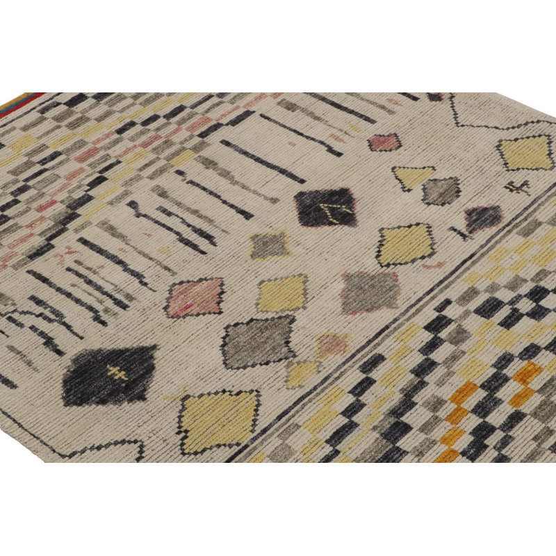 Moroccan Hand Knotted Geometric Area Rug, Rectangle 6' x 9'
