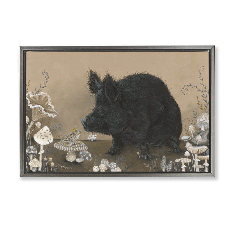 Toile Hog & Frog avec champignons par Hollihocks Art, H 17 po x l 25 po, Cadre flottant gris lustré