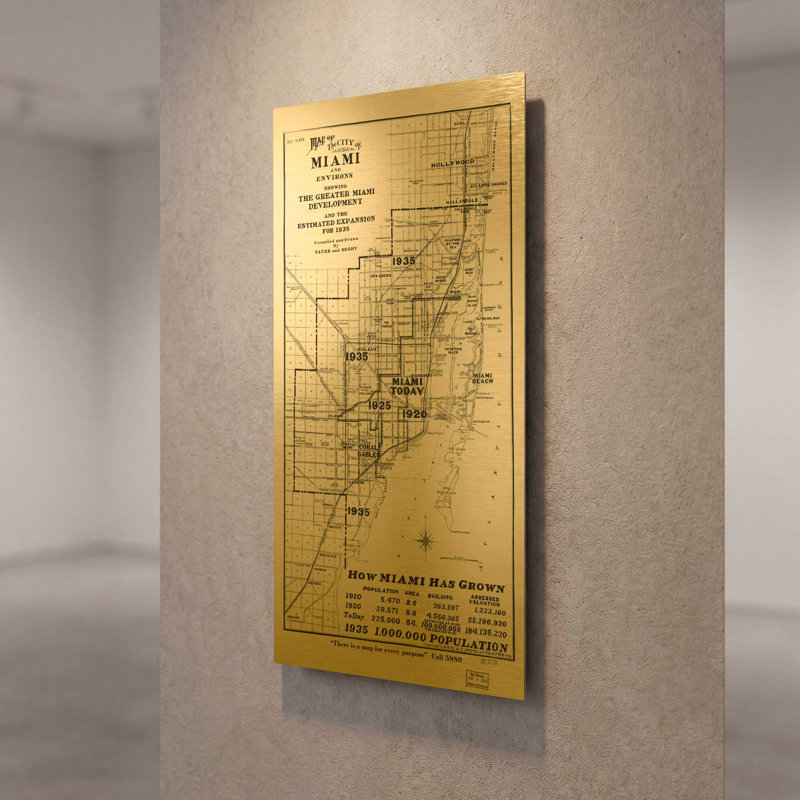 «Carte de Miami 1925», par Wallet, 12 po x 24 po, 12 po x 24 po