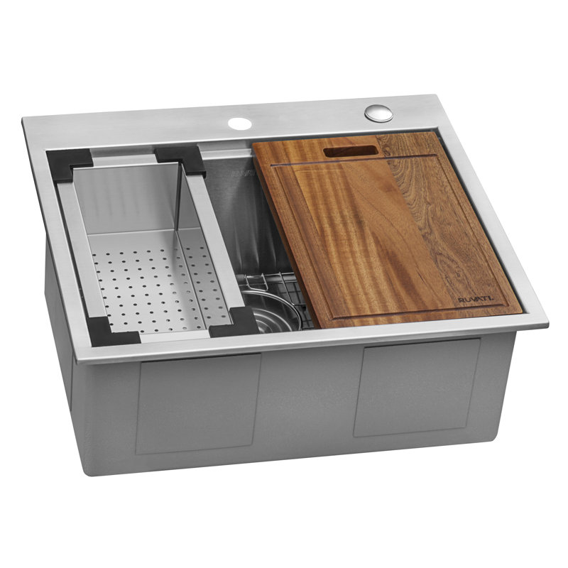 Ruvati 25 x 22 inch Workstation Topmount Stainless Steel Rounded Corners Ledge Kitchen Sink