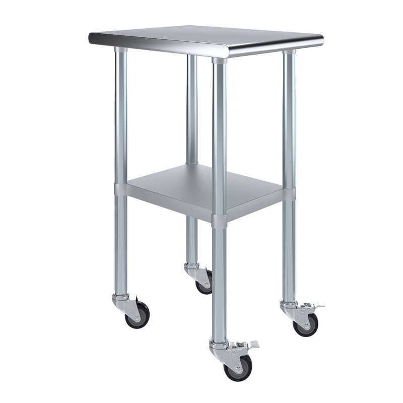 Stainless Steel Table With Wheels, 38" H x 18" L x 24" W