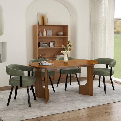 Modern 5-Piece Oval Brown Dining Set With Upholstered Chairs With Backrest And Armrests